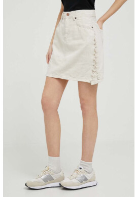 Pepe Jeans Дънкова пола Lilly Lace в бежово къс модел със стандартна кройка - Pepit.bg