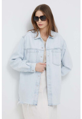 Pepe Jeans Дънкова риза дамска в синьо със свободна кройка с класическа яка - Pepit.bg