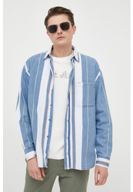 Pepe Jeans Дънкова риза мъжка в тъмносиньо със свободна кройка с класическа яка - Pepit.bg