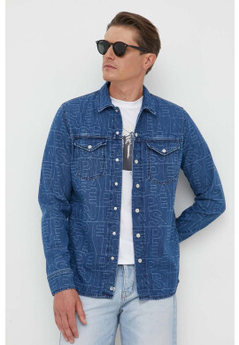 Pepe Jeans Дънкова риза Dave Logo мъжка в тъмносиньо със стандартна кройка с класическа яка - Pepit.bg