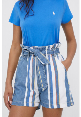 Pepe Jeans Дънкови къси панталони Phoebe Retro в синьо с десен с висока талия - Pepit.bg