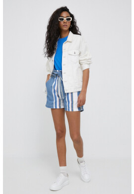 Pepe Jeans Дънкови къси панталони Phoebe Retro в синьо с десен с висока талия - Pepit.bg