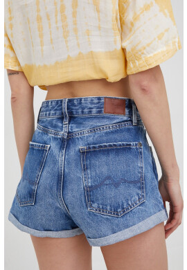 Pepe Jeans Дънкови къси панталони Suzie дамски в тъмносиньо с висока талия - Pepit.bg