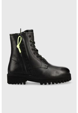 Pepe Jeans Кожени боти Trucker Laces W в черно с равна подметка с лека изолация - Pepit.bg