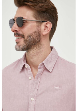 Pepe Jeans Ленена риза Parker в розово със стандартна кройка с класическа яка - Pepit.bg