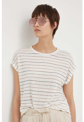 Pepe Jeans Ленена тениска Olaya в бежово - Pepit.bg