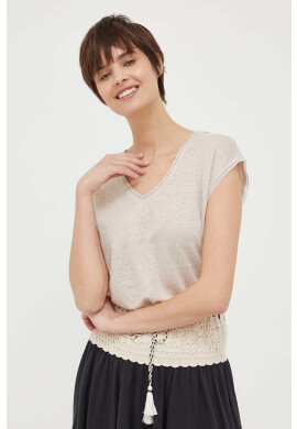 Pepe Jeans Ленена тениска Orly в бежово - Pepit.bg
