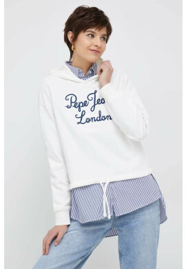 Pepe Jeans Памучен суичър в бяло с качулка с принт - Pepit.bg