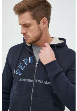 Pepe Jeans Памучен суичър в тъмносиньо с качулка с апликация - Pepit.bg