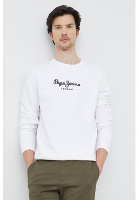 Pepe Jeans Памучен суичър в бяло с десен - Pepit.bg