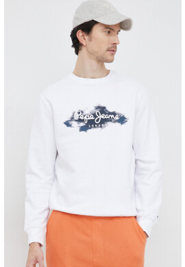 Pepe Jeans Памучен суичър в бяло с десен - Pepit.bg