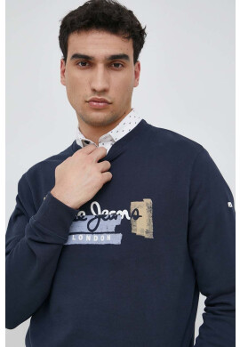 Pepe Jeans Памучен суичър Alexander в тъмносиньо с принт - Pepit.bg