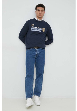 Pepe Jeans Памучен суичър Alexander в тъмносиньо с принт - Pepit.bg