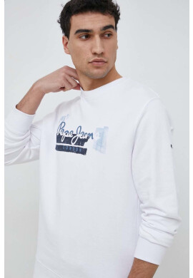 Pepe Jeans Памучен суичър Alexander в бяло с принт - Pepit.bg
