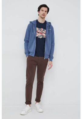 Pepe Jeans Памучен суичър David Zip в тъмносиньо с качулка с изчистен дизайн - Pepit.bg