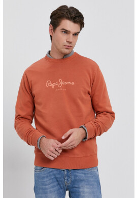 Pepe Jeans Памучен суичър мъжки в оранжево с принт - Pepit.bg