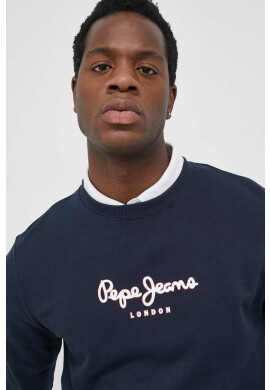 Pepe Jeans Памучен суичър Edward в тъмносиньо с принт - Pepit.bg