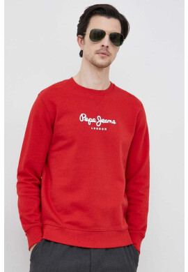 Pepe Jeans Памучен суичър Edward Crew в червено с принт - Pepit.bg