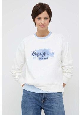 Pepe Jeans Памучен суичър Golodie Crew В бяло с принт - Pepit.bg