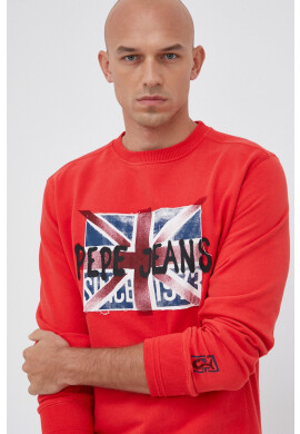Pepe Jeans Памучен суичър мъжки в червено с принт - Pepit.bg