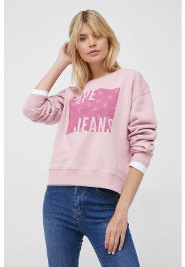 Pepe Jeans Памучен суичър Lena в розово с принт - Pepit.bg
