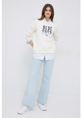 Pepe Jeans Памучен суичър Mia Crew в бежово с апликация - Pepit.bg