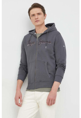 Pepe Jeans Памучен суичър ryan в сиво с качулка с апликация - Pepit.bg