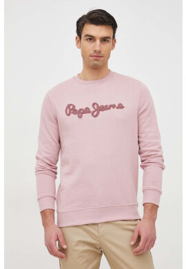 Pepe Jeans Памучен суичър Ryan Crew в розово с апликация - Pepit.bg