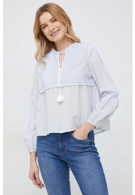 Pepe Jeans Памучна блуза Ella дамска в синьо на райе - Pepit.bg