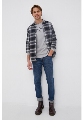 Pepe Jeans Памучна блуза с дълги ръкави Eggo в сиво с принт - Pepit.bg