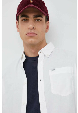 Pepe Jeans Памучна риза Fabio Мъжка в бяло със стандартна кройка с яка с копче - Pepit.bg