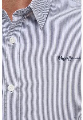 Pepe Jeans Памучна риза Percy мъжка в сиво с кройка по тялото с класическа яка - Pepit.bg