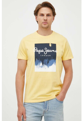Pepe Jeans Памучна тениска в жълто с принт - Pepit.bg