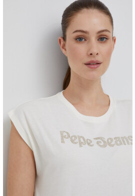 Pepe Jeans Памучна тениска в бежово - Pepit.bg