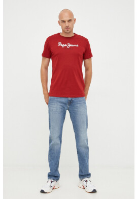 Pepe Jeans Памучна тениска в бордо с принт - Pepit.bg