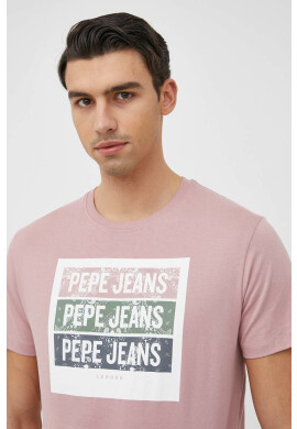 Pepe Jeans Памучна тениска Acee в розово с принт - Pepit.bg