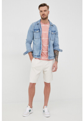 Pepe Jeans Памучна тениска Alam в розово с десен - Pepit.bg