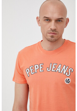Pepe Jeans Памучна тениска Alessio в оранжево с принт - Pepit.bg