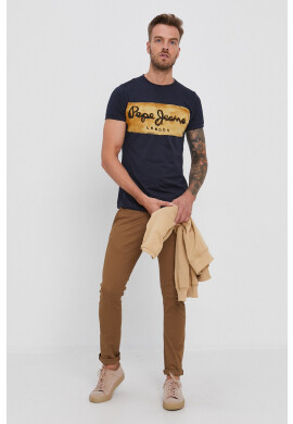 Pepe Jeans Памучна тениска Charing в тъмносиньо с принт - Pepit.bg