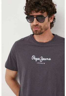 Pepe Jeans Памучна тениска Edward Tee в сиво с принт - Pepit.bg