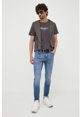Pepe Jeans Памучна тениска Edward Tee в сиво с принт - Pepit.bg