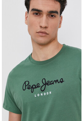 Pepe Jeans Памучна тениска Eggo в зелено с принт - Pepit.bg