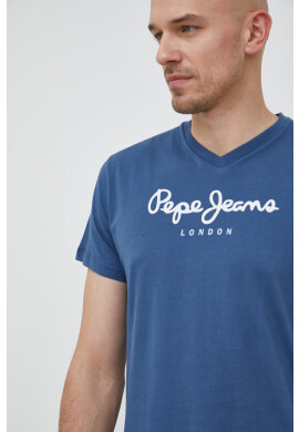 Pepe Jeans Памучна тениска Eggo в тъмносиньо с принт - Pepit.bg