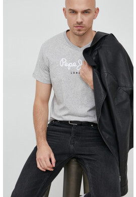 Pepe Jeans Памучна тениска Eggo в сиво с принт - Pepit.bg