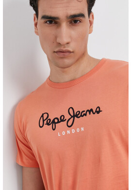 Pepe Jeans Памучна тениска Eggo в оранжево с принт - Pepit.bg