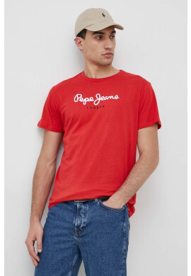 Pepe Jeans Памучна тениска Eggo в червено с принт - Pepit.bg