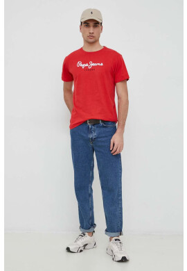 Pepe Jeans Памучна тениска Eggo в червено с принт - Pepit.bg