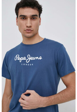 Pepe Jeans Памучна тениска Eggo в тъмносиньо с принт - Pepit.bg