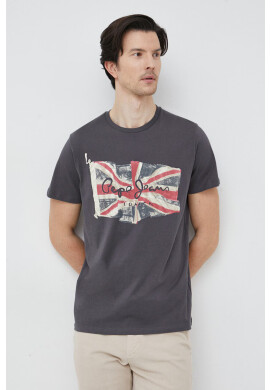 Pepe Jeans Памучна тениска Flag в сиво с принт - Pepit.bg