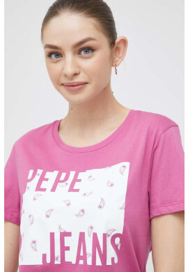 Pepe Jeans Памучна тениска Lucie в розово - Pepit.bg